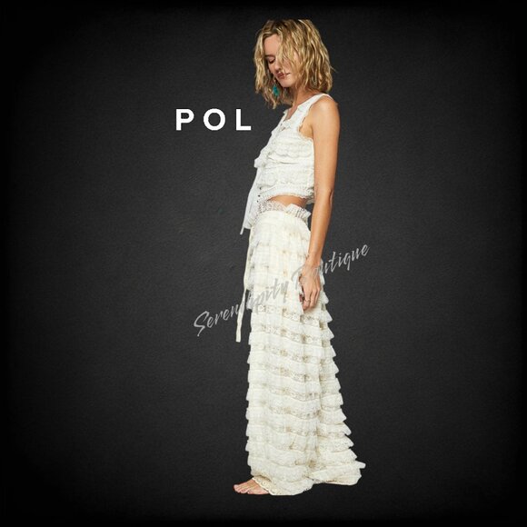 The Romantic Gypsy Soft Eyelet Lace Ruffles Tapered Wide Leg Oversized Pants - Picture 1 of 10